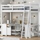 preview thumbnail 10 of 16, Wood Twin Size Loft Bed with Drawers and Storage Shelves, Children Bed Frame with U-Shaped Desk for Bedroom, Antique Brown White