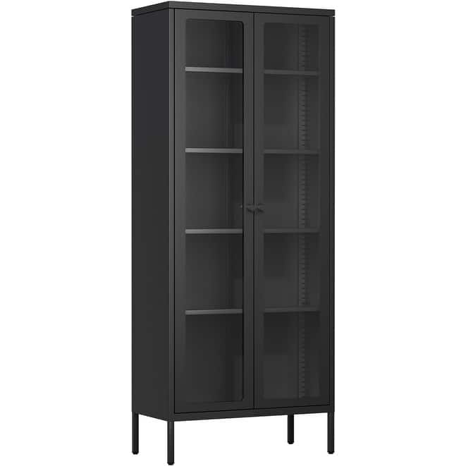 67'' Pantry Storage Cabinet Glass Display Sideboard Buffet Cabinet Curio Bookcase with Glass Doors and 4 Adjustable Shelves