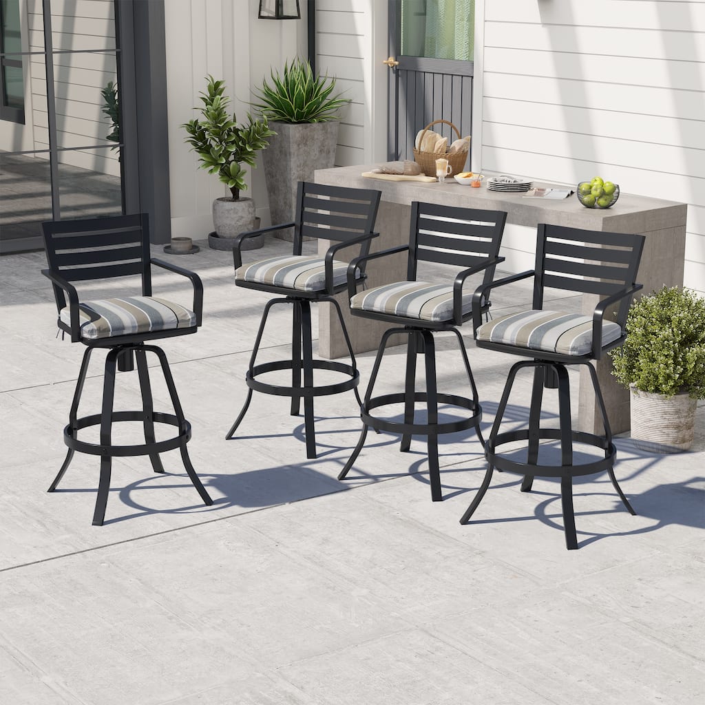 Crestlive Products Outdoor Outdoor Cast Aluminum Swivel Bar Stools with Sunbrella Cushion