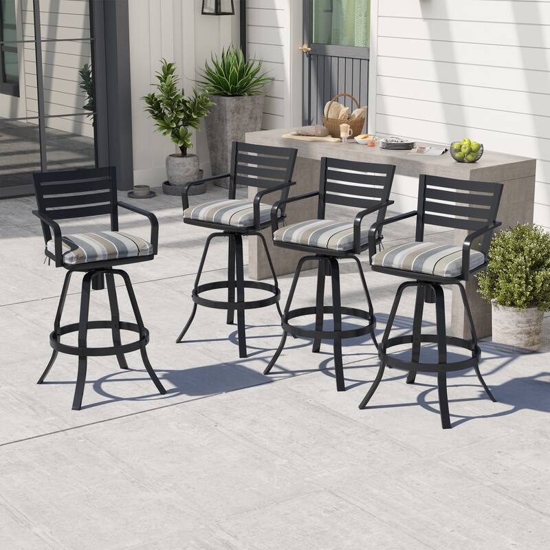 Outdoor Aluminum Swivel Bar Stools Sunbrella Textilene Sling Patio Barstools - Milano Char - 4PC