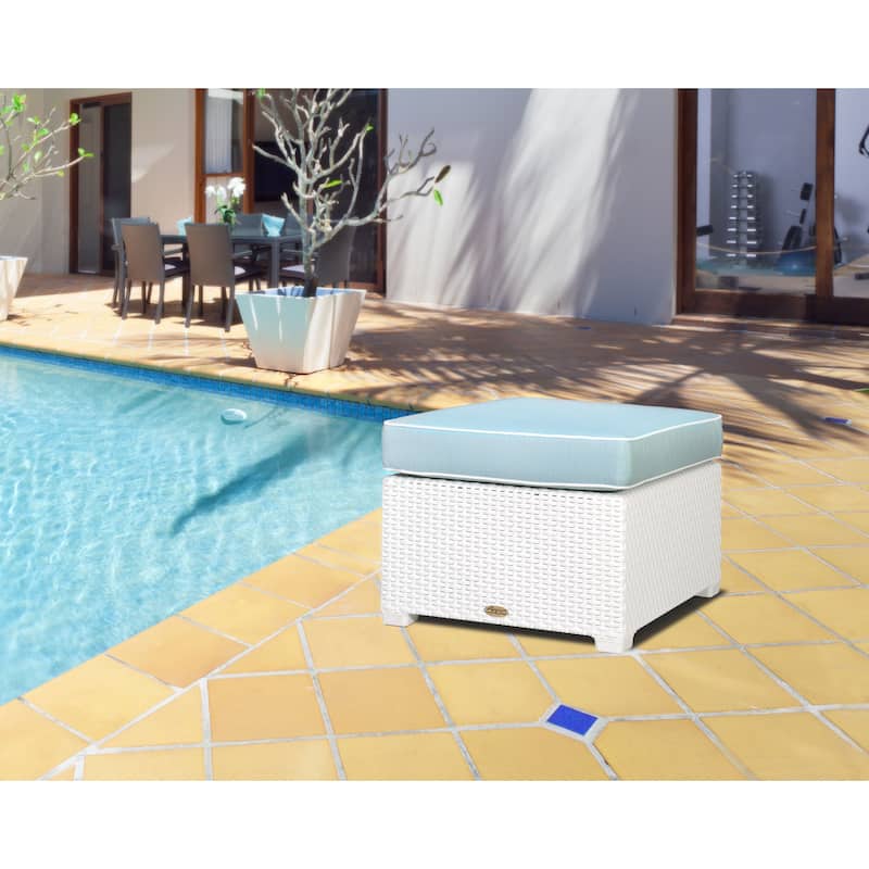 Magnolia Resin All-Weather Ottoman with Cushion - White