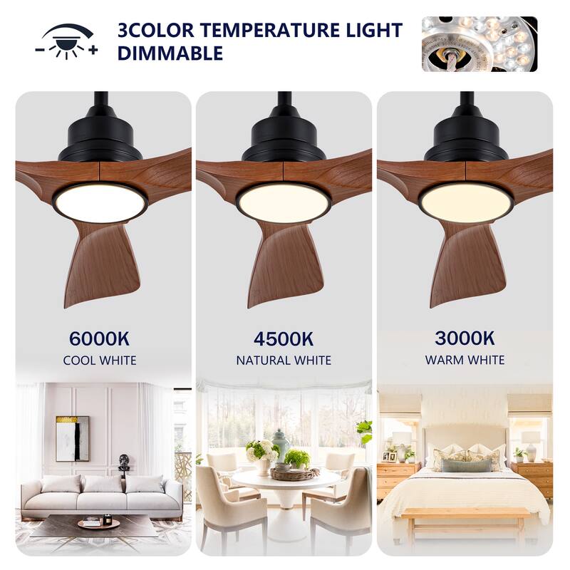 42" Ceiling Fan with Light 3 ABS Blades Remote Control Reversible DC Motor