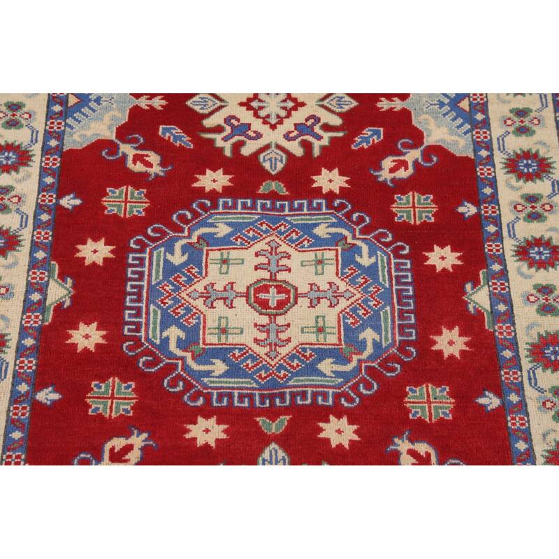 Red Kazak Accent Rug Handmade Wool Carpet - 3'4" x 4'8"
