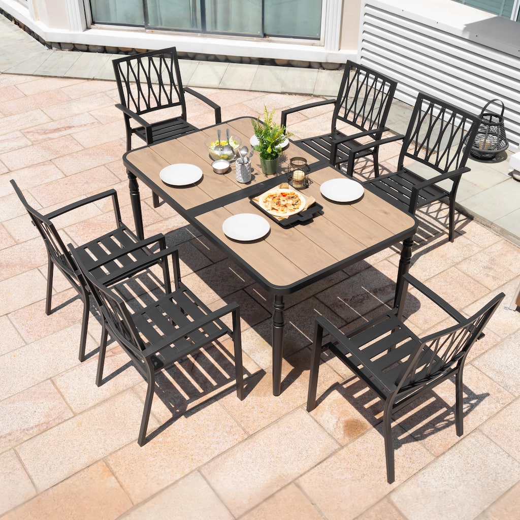 Patio Metal Dining Set of 7, with 6 Chairs and a Rectangular Table