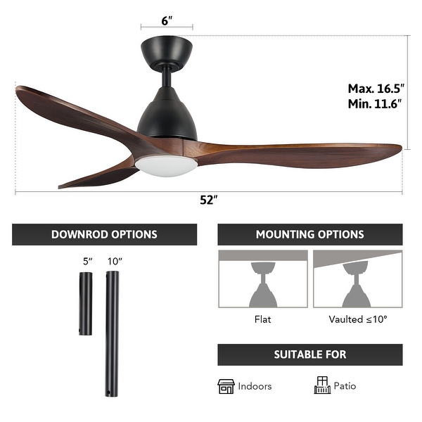 Emi♡ CO-Z Mid-century Modern 3 - Blade Smart LED Ceiling Fan with