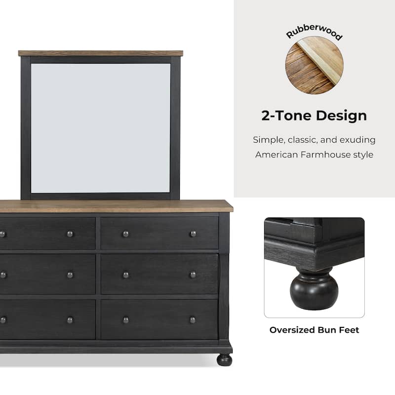 Furniture of America Lucan Farmhouse 2-piece Black Solid Wood Dresser and Mirror Set