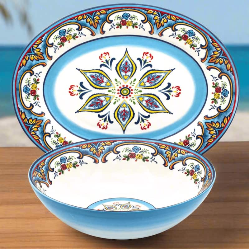 Euro Ceramica Zanzibar 18" Oval Platter & Serving Bowl Set