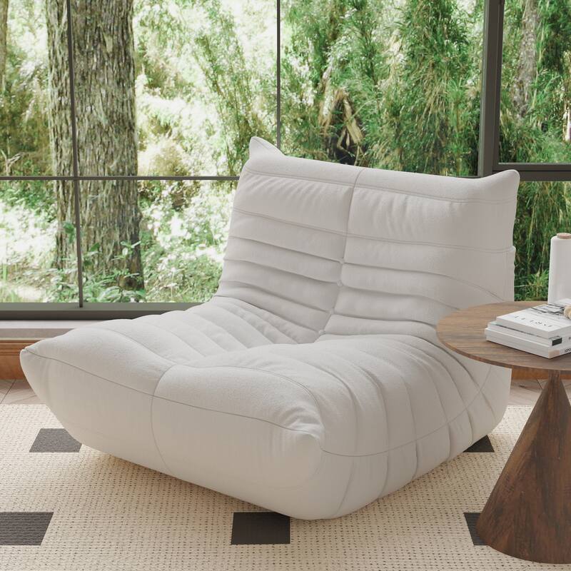 Fireside Chair Single Sofa Teddy Fabric Bean Bag Chair - Beige