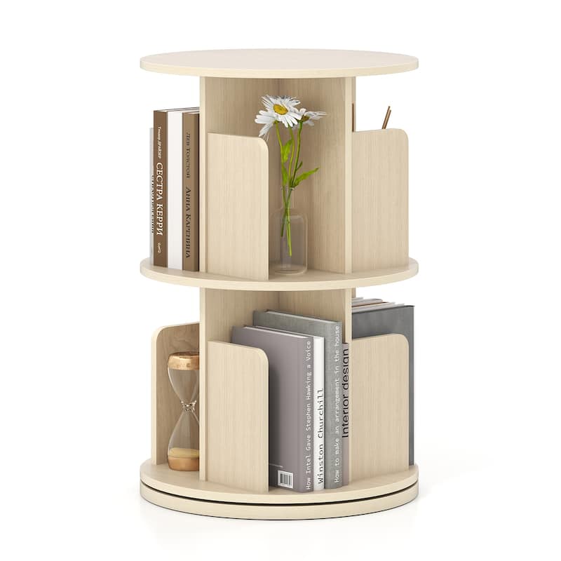 2-Tier Freestanding Bookshelf with Rotating Storage Shelves Rack for Books or Decor - 15.5" x 15.5" x 26" - Natural