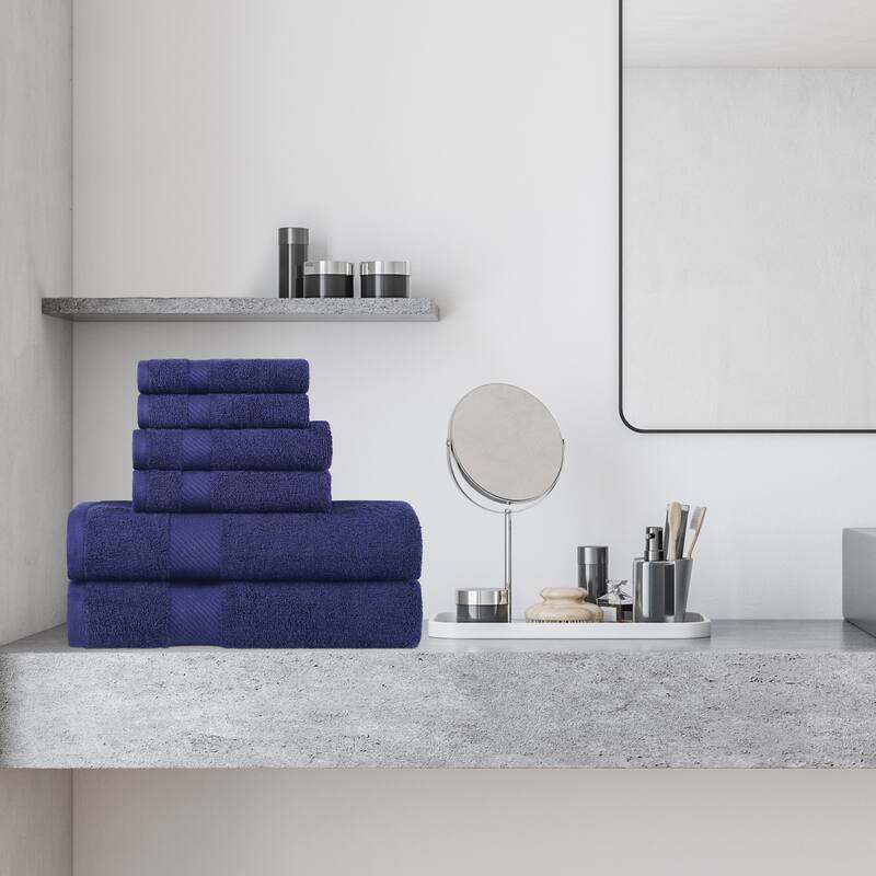 Superior Luxury Solid Highly Absorbent Egyptian Cotton 6 Piece Bath, Face, and Hand Towel Set