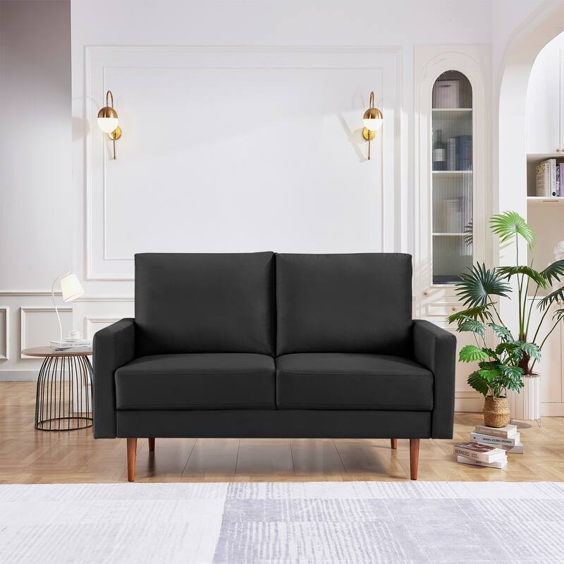 57 Inch Wide Upholstered Loveseat with Square Arms - N/A
