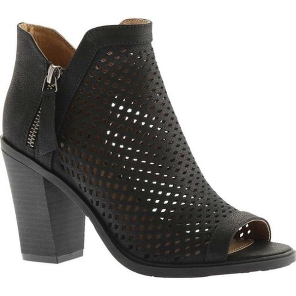 Portland Boot Company Women's Emma Perforated Peep Toe Bootie Black Nubuck Polyurethane