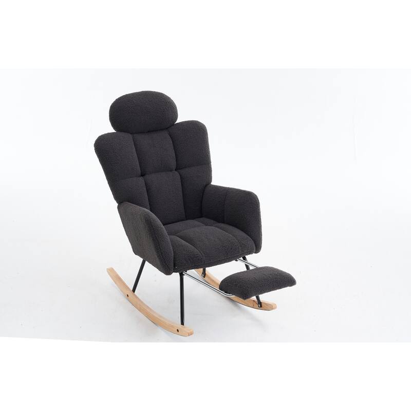 Comfortable Teddy Fabric Upholstered Rocking Chair with High Backrest and Pillows for Indoor Use