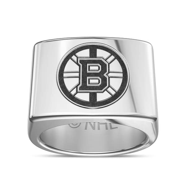 Boston Bruins Logo Engraved Ring In Sterling Silver On Sale Overstock 29916422