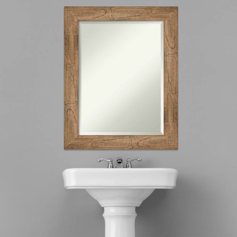 Beveled Wood Bathroom Wall Mirror - Owl Brown Frame
