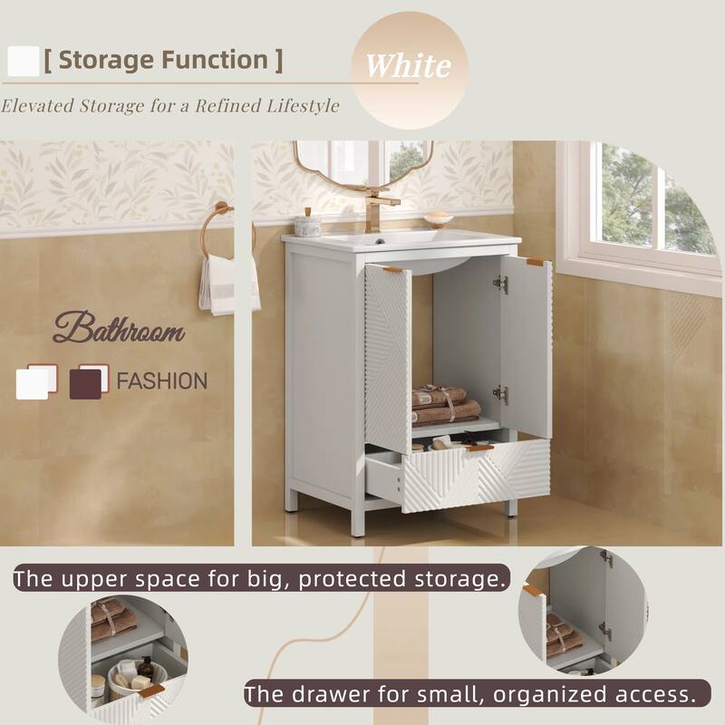 24 Inches Bathroom Vanity with Sink Combo, Modern Bathroom Vanity with Single Faucet Hole, Textured Door Panels and a Drawer