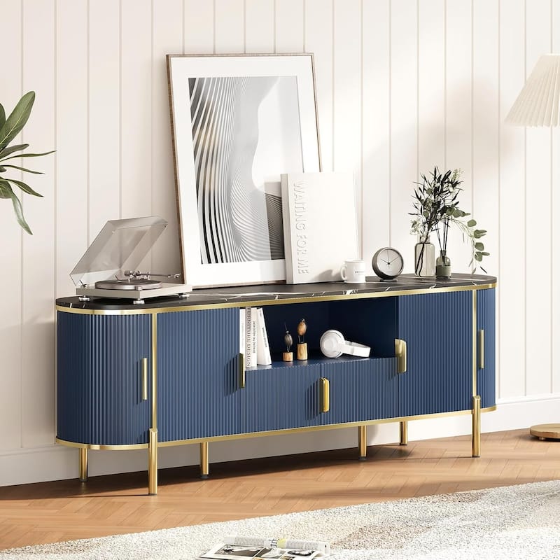 70in Fluted TV Stand Entertainment Center Media TV Console for Living Room - N/A