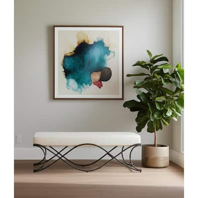 HomeRoots 55" Cream and Nickel Fabric and Metal Upholstered Bench - 55 in. x 20.5 in. x 19.75 in.