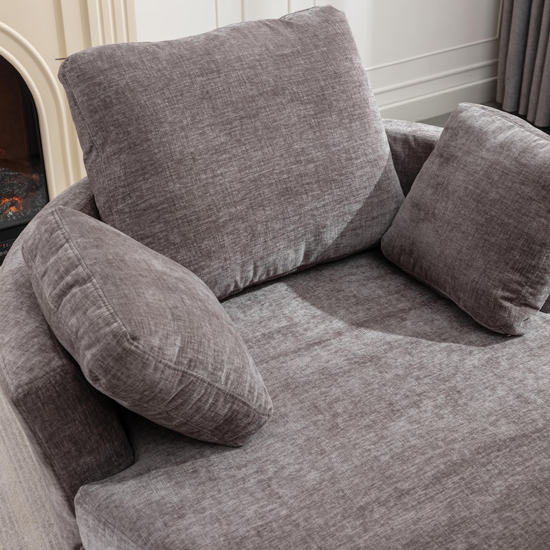 Oversized Chenille Swivel Barrel Chair, Single Round Sofa Chair with 3 Pillows, Upholstered Armchair with Curved Backrest