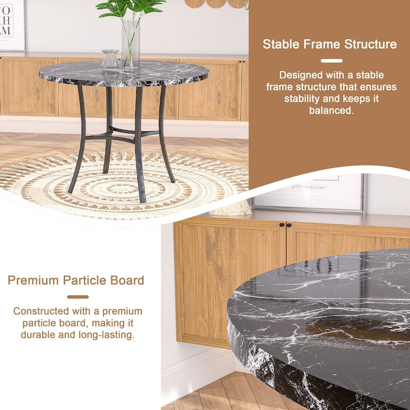 VECELO 5-piece Dining Set, Round Dining Table Set with Upholstered Parsons Dining Chairs for Small Space