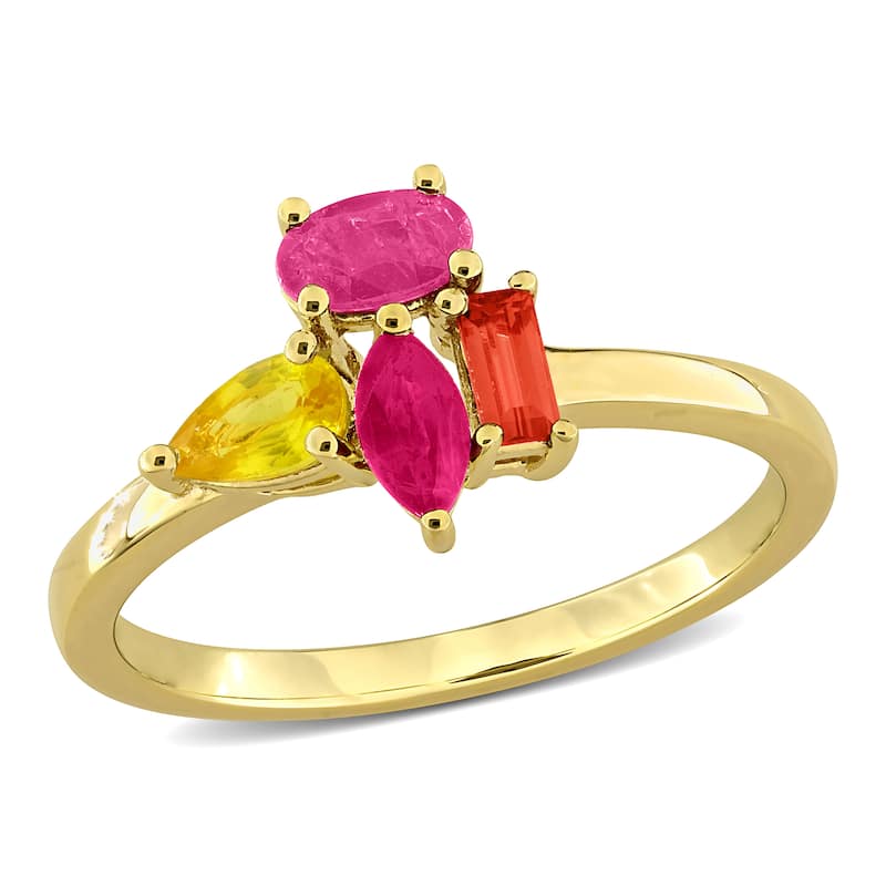 Miadora Multi-Gem Cluster Ring Sterling Silver - 5 - Red