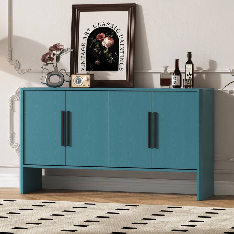 4-Door Retro Sideboard with Adjustable Shelves, Large Storage Cabinet, Antique Blue - Antique Blue