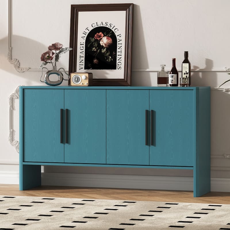 Minimalist Coffee Bar Cabinet Dresser with Adjustable Shelves, Blue Linear Handles Storage Closet Pantry Cabinet