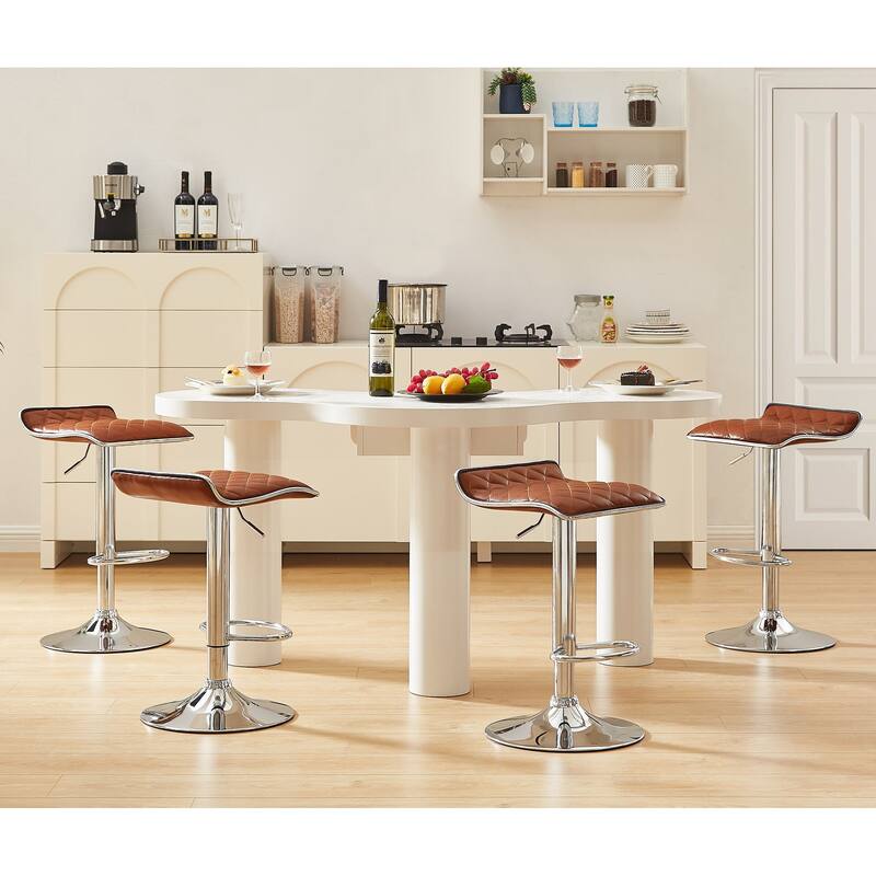VECELO Barstools Adjustable Height Faux Leather Backless Modern Swivel Bar Stools (Set of 2)-Five colors