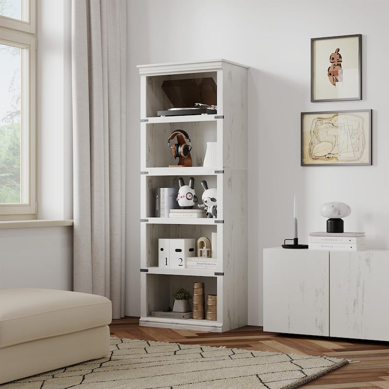 5 Tier Bookcase, Freestanding Wooden Bookshelf Storage Organizer Display Shelf