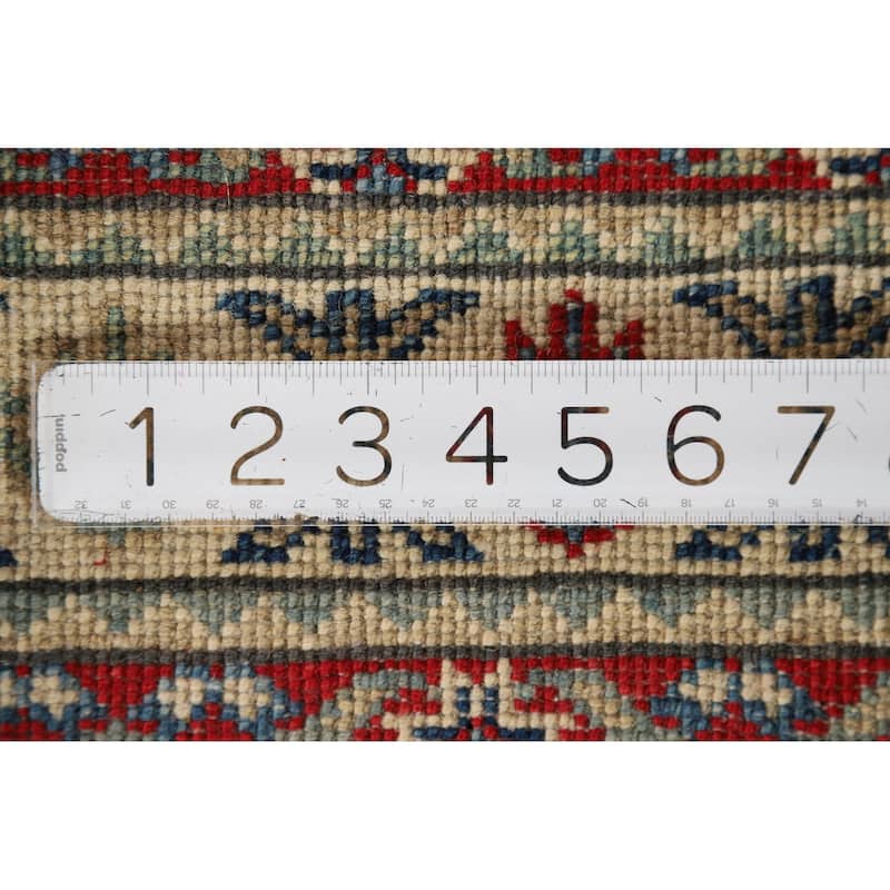 Light Blue Kazak Foyer Rug Hand-Knotted Geometric Wool Carpet - 2'9" x 4'1"