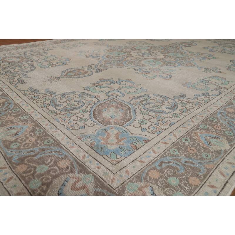 Traditional Tabriz Persian Rug Handmade Oriental Beige Wool Carpet - 8'11"x 11'3"