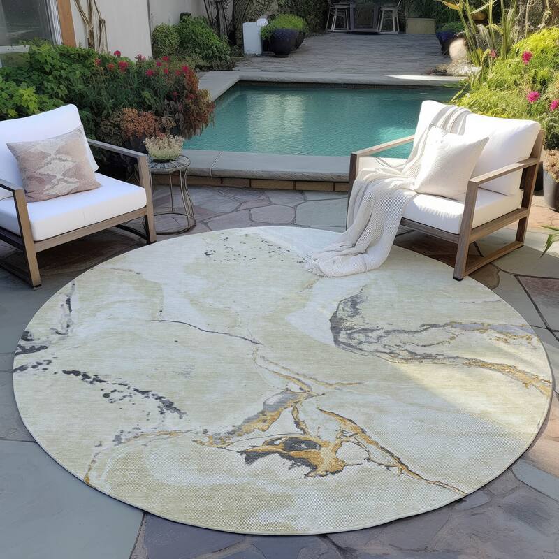 Machine Washable Indoor/ Outdoor Modern Abstract Chantille Rug - Ivory - 8' x 8'