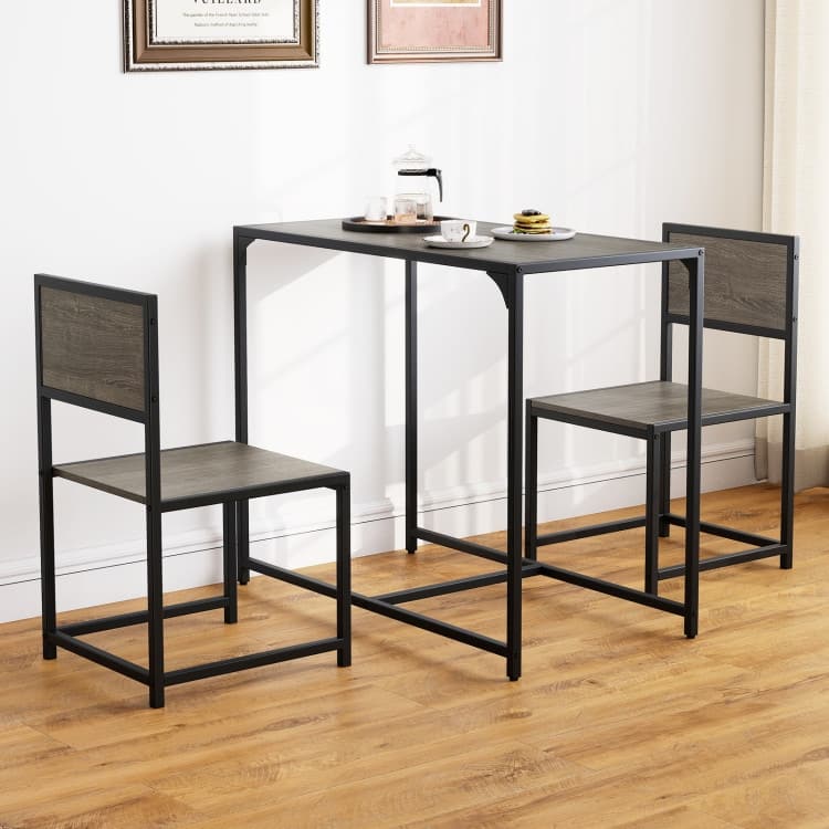 3 Pcs Dining Set Compact Table and 2 Chair with Metal Frame for for Small Space