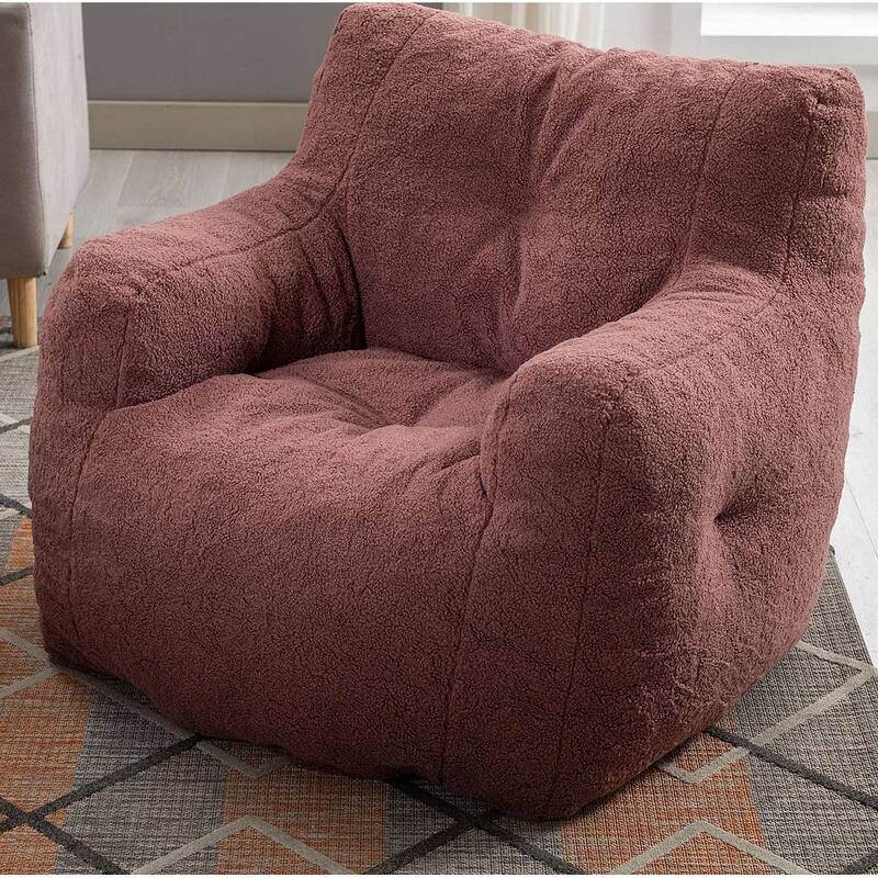 Soft Teddy Cloth Bean Bag Chair Tufted Foam Filling - Red