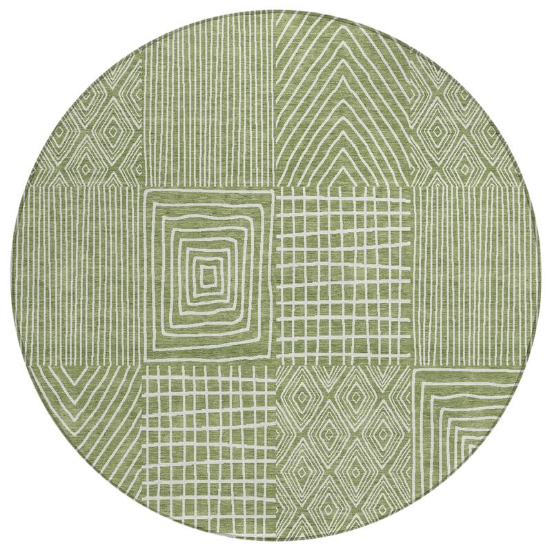 Machine Washable Indoor/ Outdoor Geo Patchwork Chantille Rug
