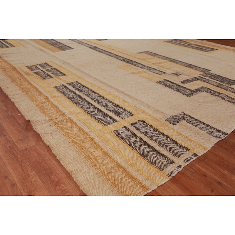 Hand Woven Oriental 100% Jute Carpet Southwestern Modern Beige & Ivories Kilim Area Rug - 9' 3'' X 8' 11''