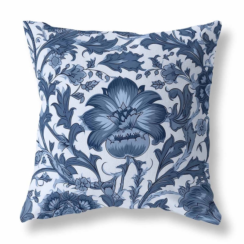 Skyblue And Darkgrey Mughal Era Garden Treasures Indoor/Outdoor Throw Pillow Zipper