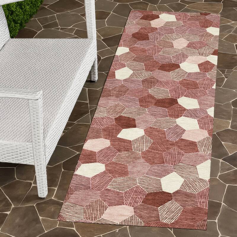 Machine Washable Indoor/ Outdoor Modern Loyd Chantille Rug - Burgundy - 2'3" x 7'6"