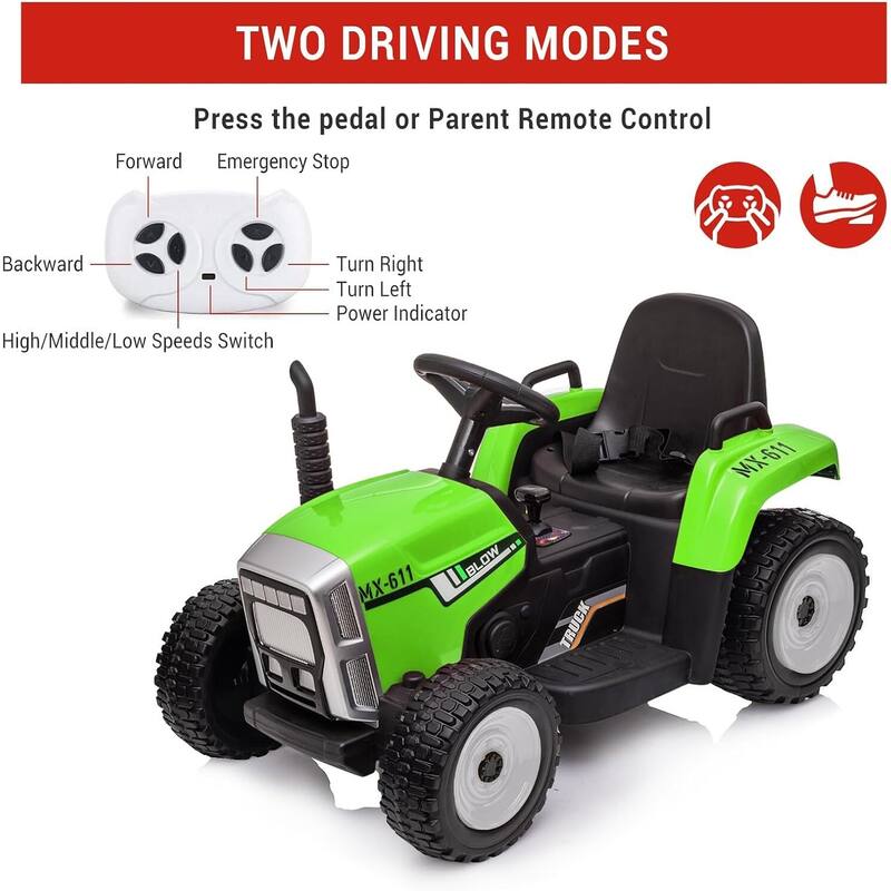 35W Kids Ride On Tractor, Electric Vehicle Car with Trailer & Remote Control