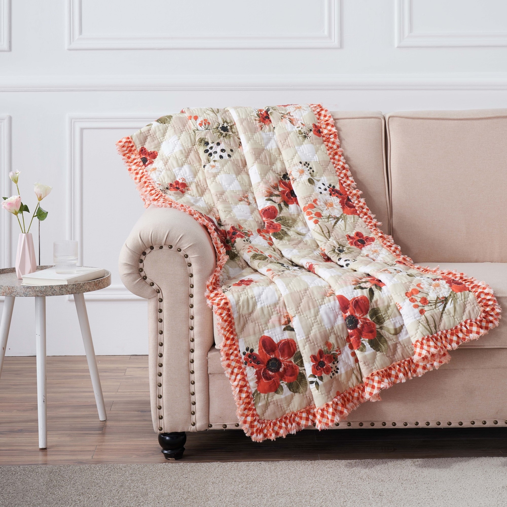 Greenland Home Fashions Wheatly Ruffle Trimmed and Quilted Throw Blanket