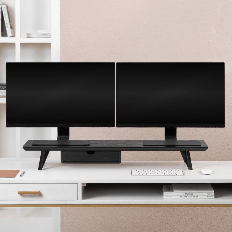 Jani Wood Monitor Stand Riser Desk - Ergonomic Design Stand, Desktop Organizer Table for Home, Office Workspace, Gaming Desk - Black