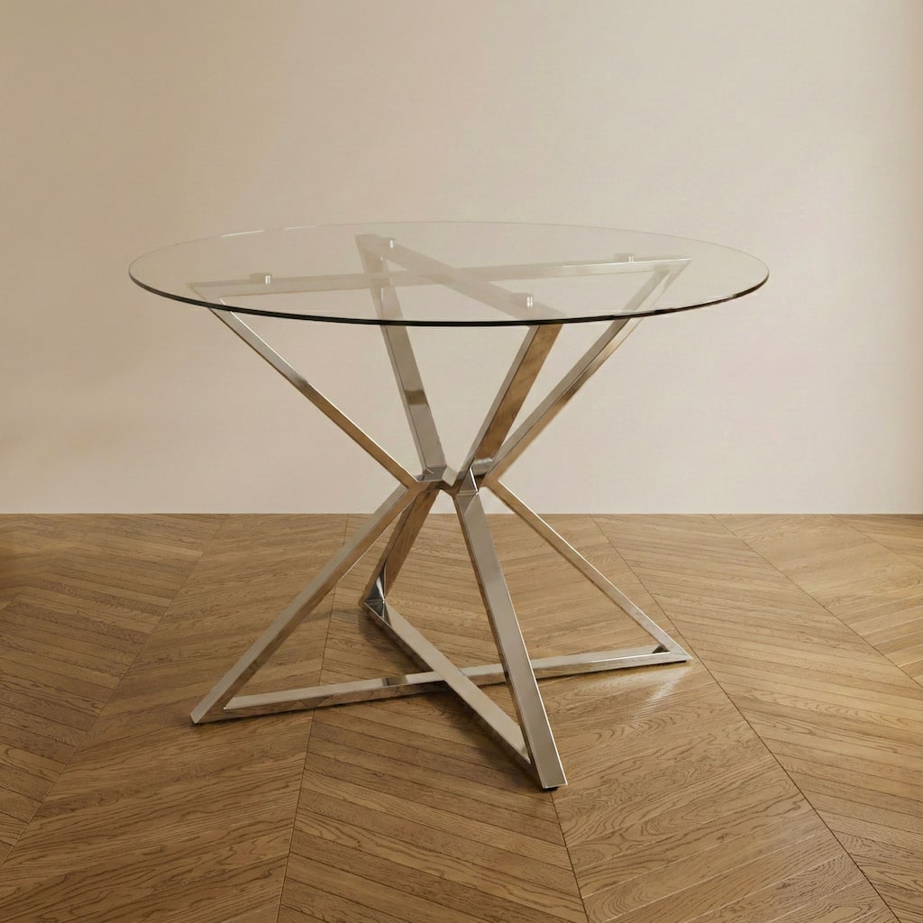 Furniture of America Grazi Contemporary 41-inch Glass Top Dining Table