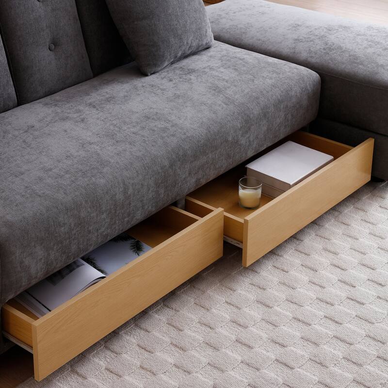 Convertible Sleeper Sofa Couch, Multifunctional Double Folding Sofa Bed, Storage Ottoman and Sofa arm with box and drawer