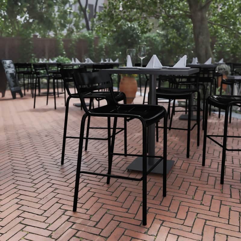 Indoor/Outdoor Commercial Grade Modern Metal 2 Slat Barstool - Black