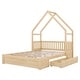 preview thumbnail 19 of 22, Wood Queen Size House Bed, Kids Platform Bed Frame with Guardrail Headboard, Modern Storage Bed with 2 Drawers