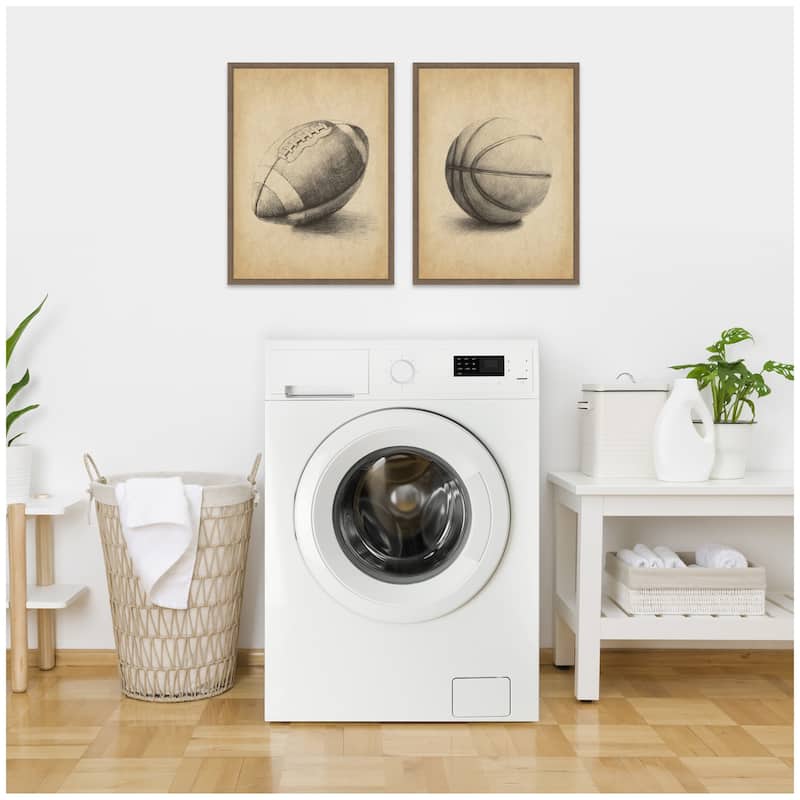 Kate and Laurel Vintage Football & Basketball 2 Piece Framed Canvas Wall Art Set by The Creative Bunch Studio