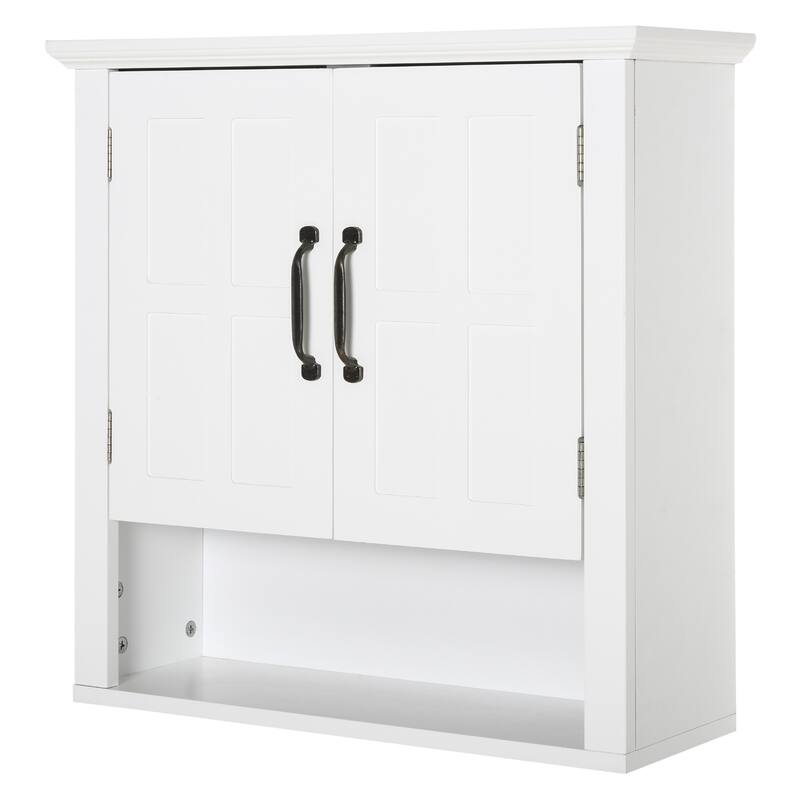 3-Tier Wood Bathroom Wall Cabinet with Adjustable Shelf and 2 Doors