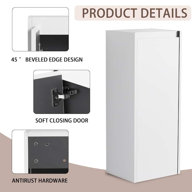 Beingnext 12"/36" Wall Mounted Bathroom Side Cabinet With Soft Close Door And Shelf