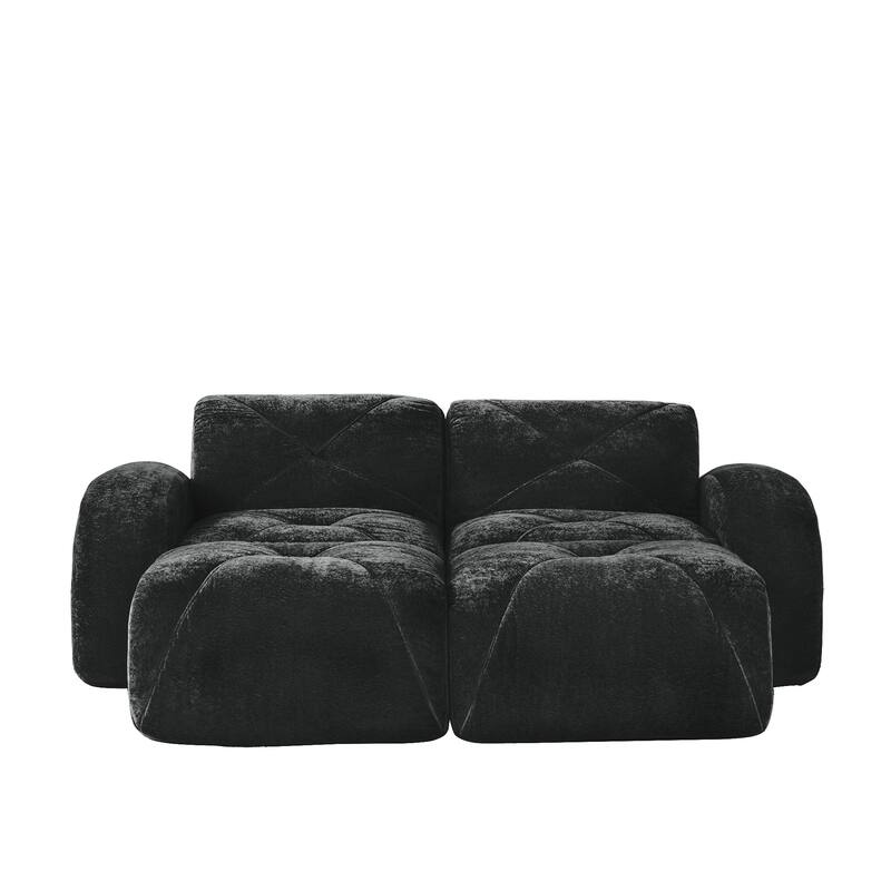 Velvet Tufted Loveseat Sofa Modular Couch, Boneless Deep Seat 2-Seater Couch, Available with/without Ottoman