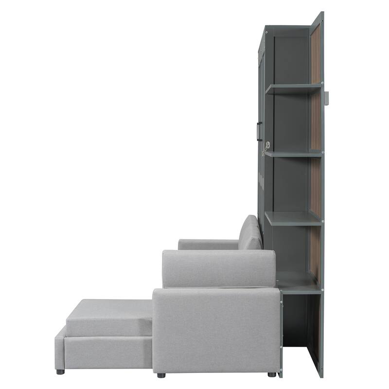 Queen Murphy Bed with Built-in Sofa, Shelves & Space-Saving Design